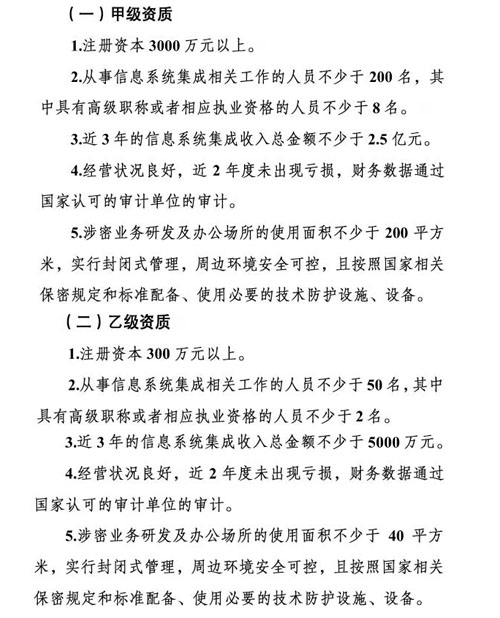 這10個條件都不滿足，你還想做涉密信息系統集成甲乙級？